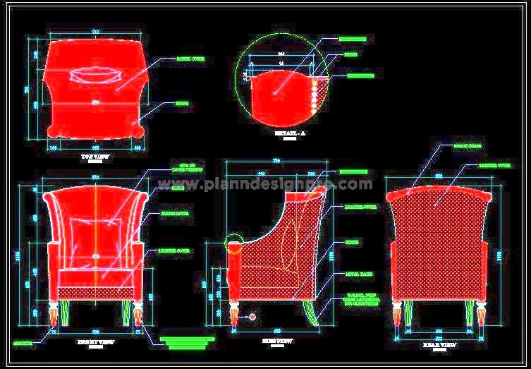 Wing-Back Chair CAD Design with Leg and Upholstery Details